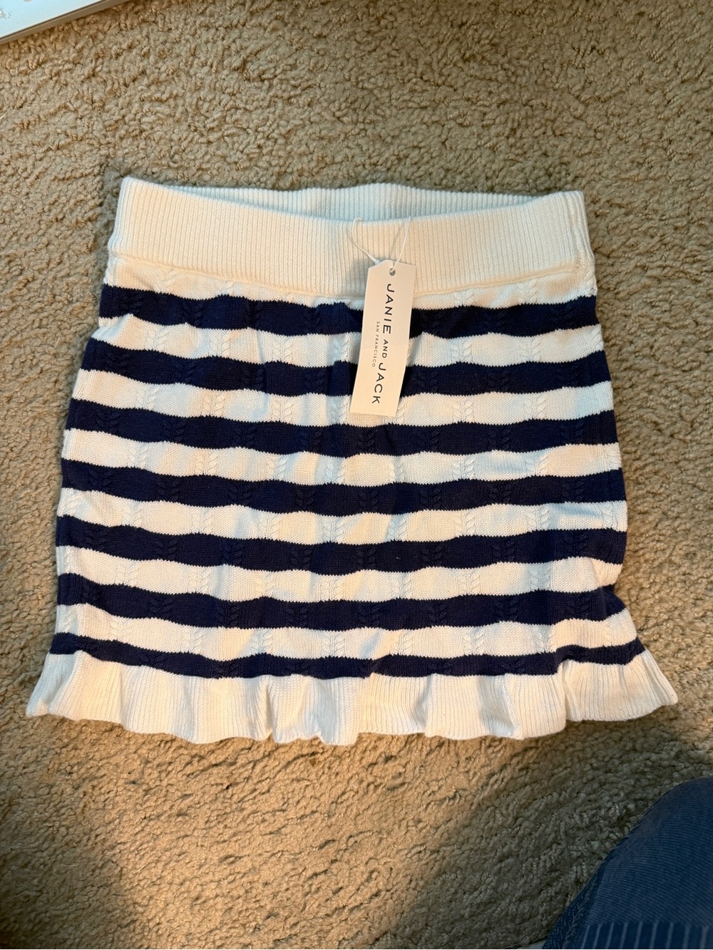 Janie and Jack Navy and White Striped Ruffle Hem Mini Skirt